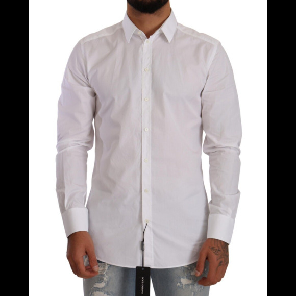 Dolce & Gabbana White Formal Tuxedo Dress GOLD Shirt